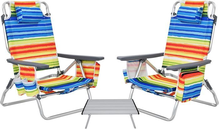 GIANTEX 2 Fauteuils de Jardin/Plage Pliante avec Table+ Oreiller- Chaise Dossier Réglable à 5 Niveaux-Transat Bain de Soleil- GIANTEX 2 Fauteuils de Jardin/Plage Pliante avec Table+ Oreiller- Chaise Dossier Réglable à 5 Niveaux-Transat Bain de Soleil-