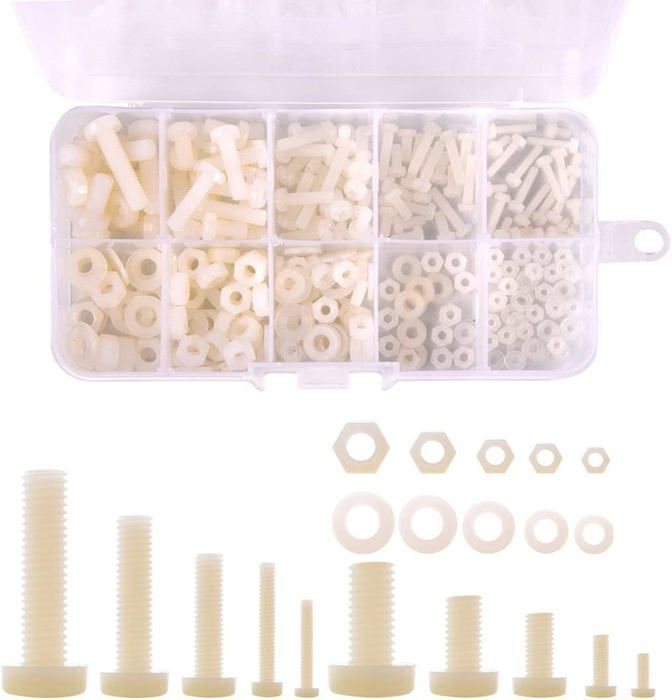 10 Vis M3 X 10 Tête Fendue + écrous Et Rondelles Nylon - Kit Bricolage Plastique