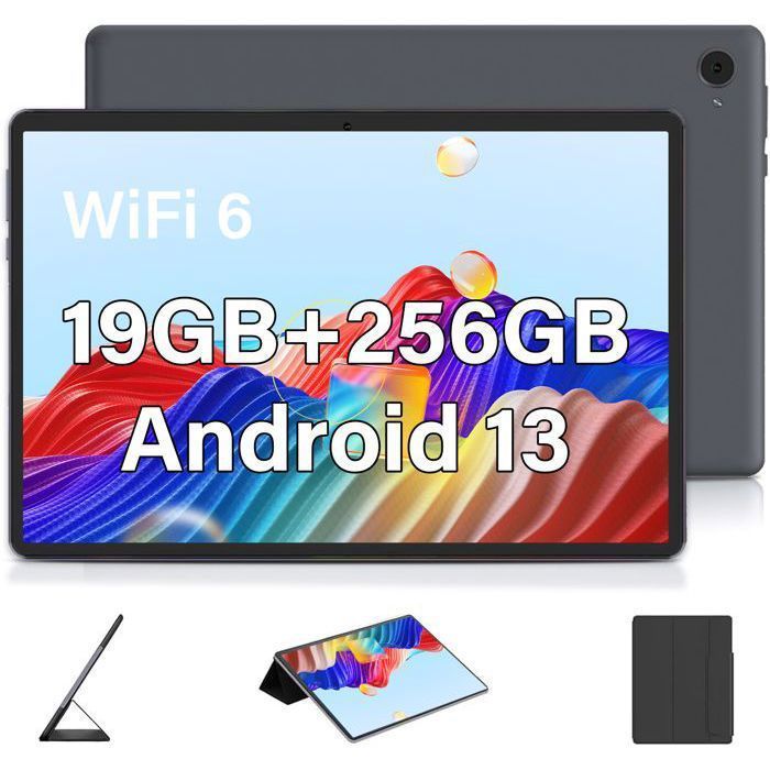 Tablette 10 Pouces Android 13 19Go RAM 256Go ROM(TF 1To) GMS Certified Tablette Tactile Dual Caméra 6000mAh avec Étui Noir