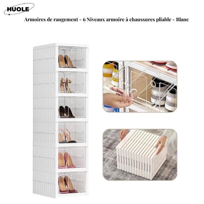 Meuble à chaussures pliable avec portes transparentes - Armoires de rangement - 6 Niveaux armoire à chaussures.PP+PS