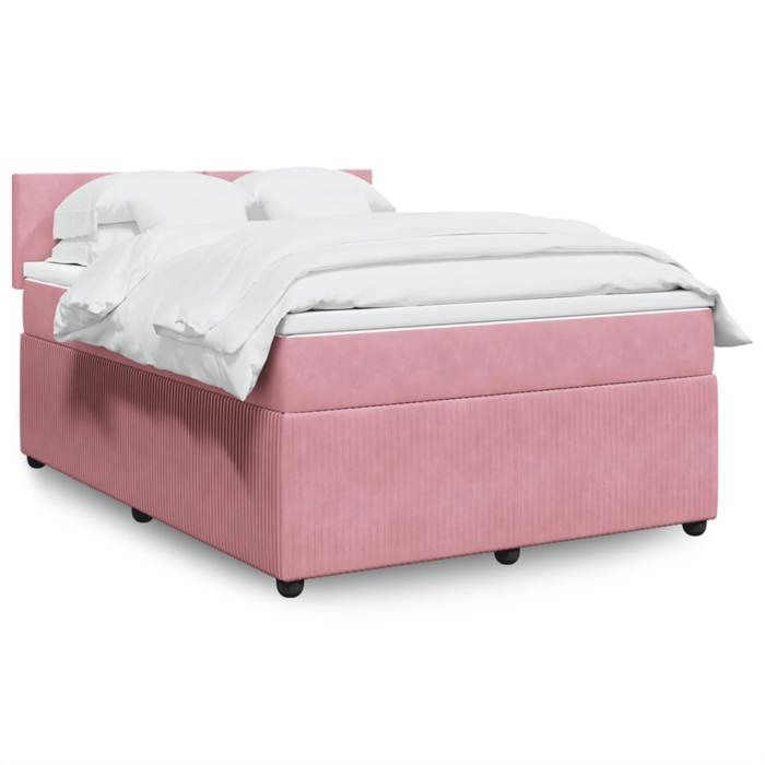 vidaXL Sommier à lattes de lit avec matelas Rose 140x200 cm Velours 3287757