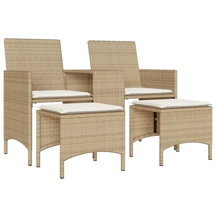 2025 RemiseCanapé dangle extérieur Canapé de jardin 2 places avec table et tabourets beige rotin - 1parcel SJ2808216