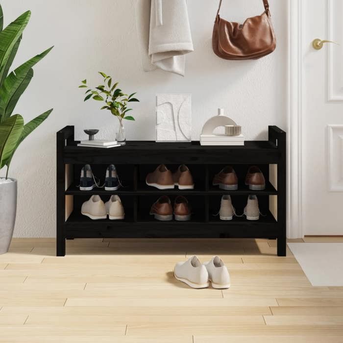 SALE 2025Banc dentrée multifonctionnel - Banc dentrée Noir 110x40x60 cm - Bois de pin massif 17 49 Kg 7894
