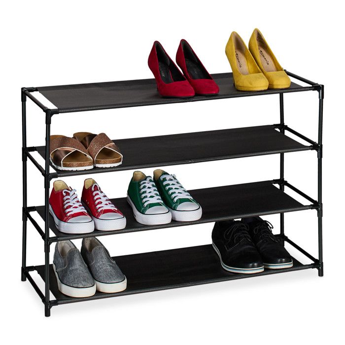 Relaxdays Rangement à chaussures 4 niveaux structure métal & niveaux en tissu pour l’entrée noir