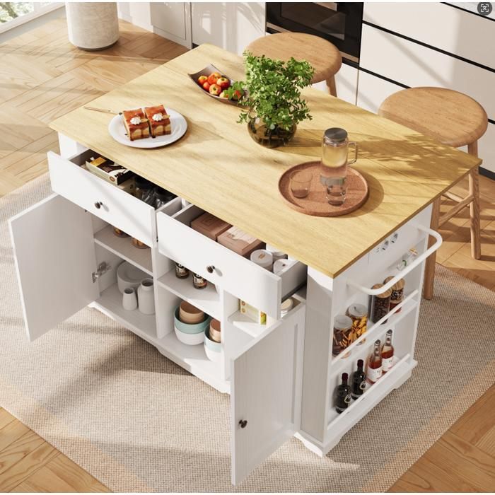 armoire buffet Ilot de cuisine chariot de cuisine équipé dune multiprise chariot de service avec plan de travail blanc