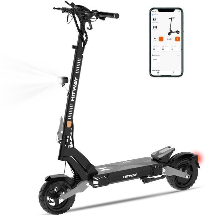 HITWAY  Trottinette &Eacute;lectrique Pliable  - Pneus gonflables 10 - 1600W cr&ecirc;te- APP - Batterie 48V 28.6Ah - Scooter Noir&Gris 