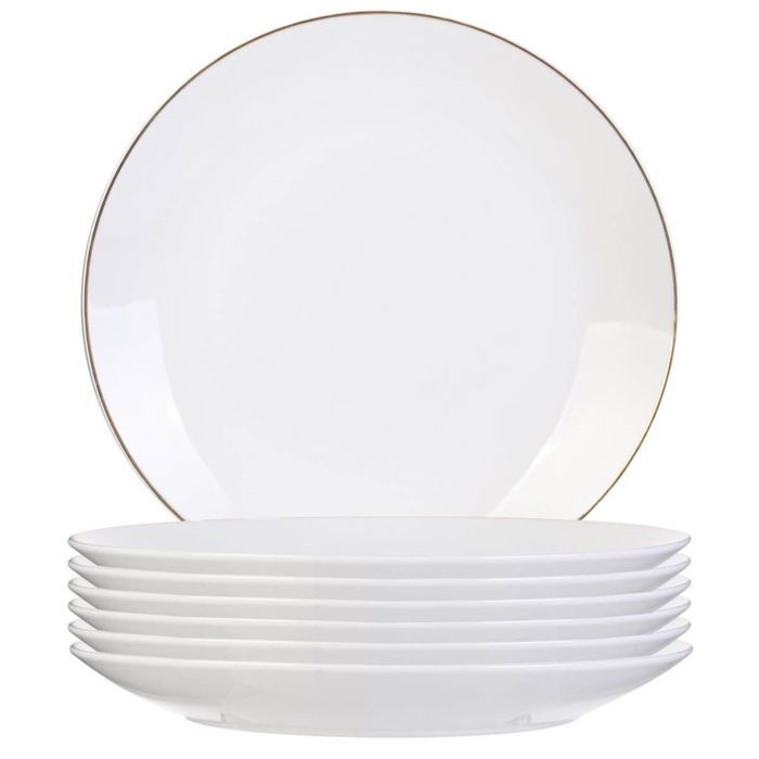 Set de 6 assiettes plates blanches en porcelaine avec liseré doré (Ø265 cm) - AURA