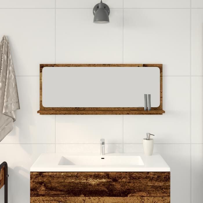Miroir de salle de bain 90 x 105 x 37 cm en bois dingénierie marron - acrylique incassable