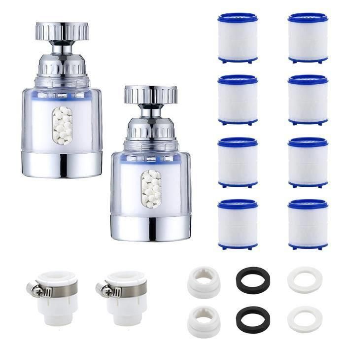 Filtre Robinet Anti-calcaire Prmape 11 Pièces - 3 Filtres 360° + 6 Cartouches PP + 2 Adaptateurs, Pour Cuisine Et Salle De Bain