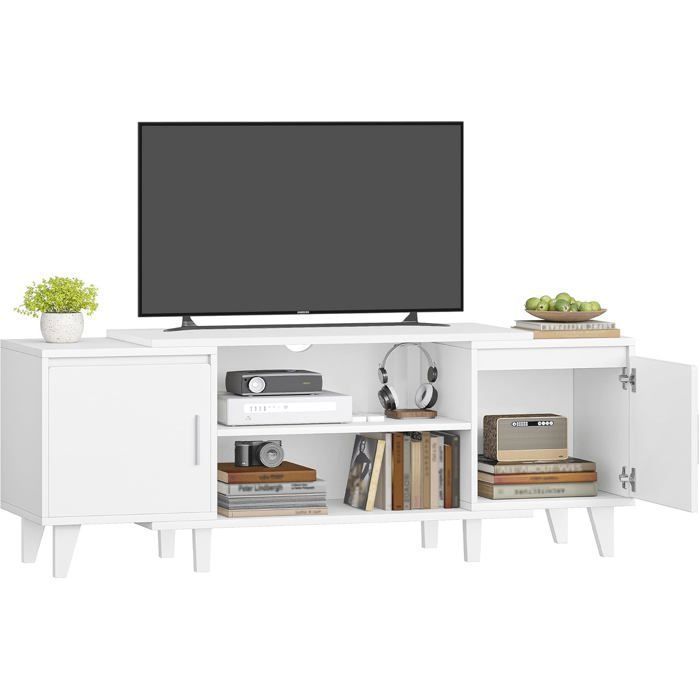Meuble TV pour Télévisions 60 Pouces Banc TV avec 2 Armoires 2 Ouverts et Étagères Réglables 40 x 140 x 515 cm Blanc