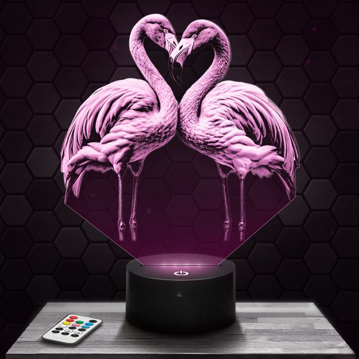 Lampe 3D - Flamant rose - Jouet Figurine Cadeau Flamant rose - Veilleuse Led Tactile avec socle au choix et télécommande