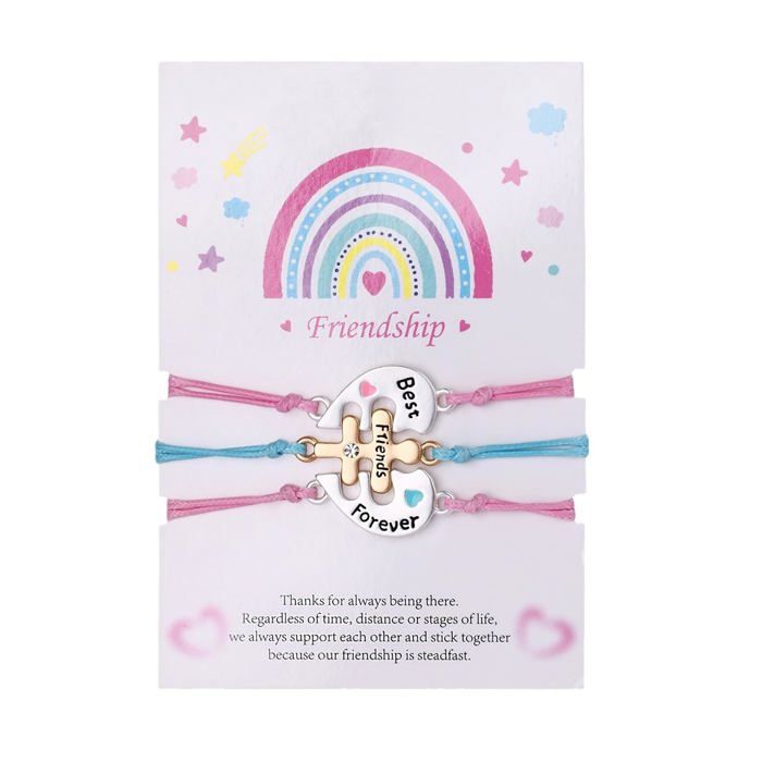 Bracelets BFF 3 filles - 3 pièces cœur strass réglables - Convient pour anniversaire amitié Étiquette