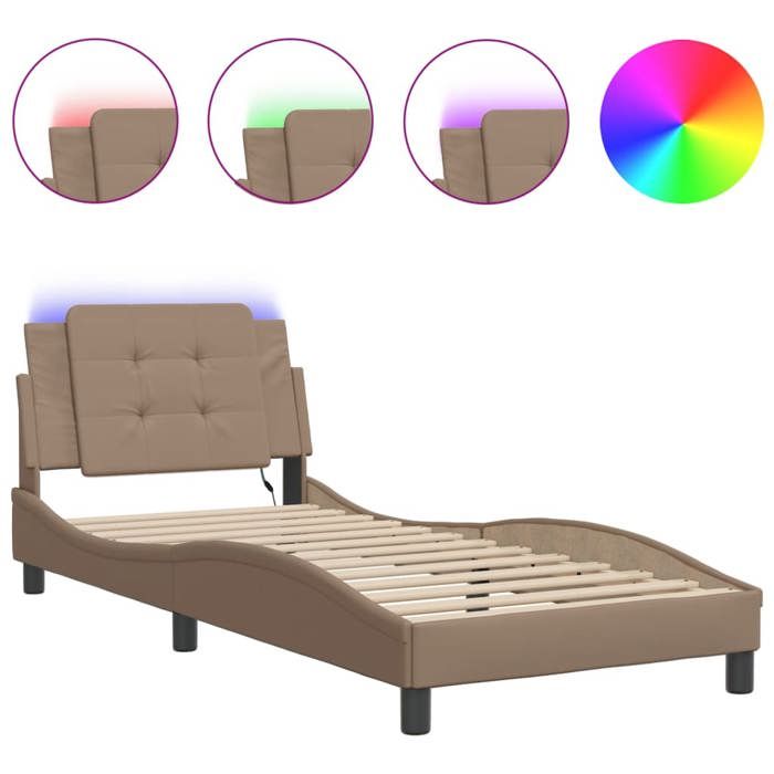 Printemps/été 2025 Structure de lit - SOLOMON - pour Adulte/enfant avec lumières LED cappuccino 90x190 cm similicuir LV12040