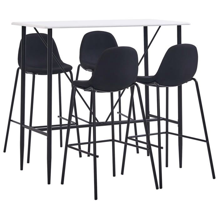Ensemble de bar moderne - vidaXL - 5 pièces - Tissu Noir - Table 120x60x110 cm - Chaises 51x49x99 cm - Repose-pied