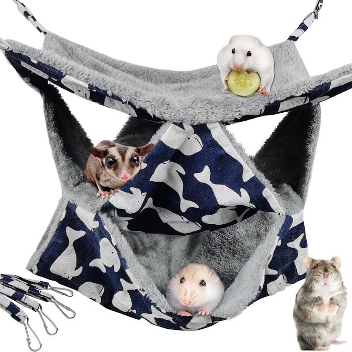Hamac pour cage danimal de compagnie lit suspendu à trois niveaux pour hamster cage en peluche pour planeur de sucre (M)
