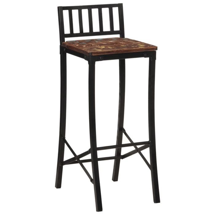 Multicolore Chaises de bar/de club - LOUMEI -[lot de 4] - Pour 4 personnes - Chaises de cuisine bois de récupération massif 225820