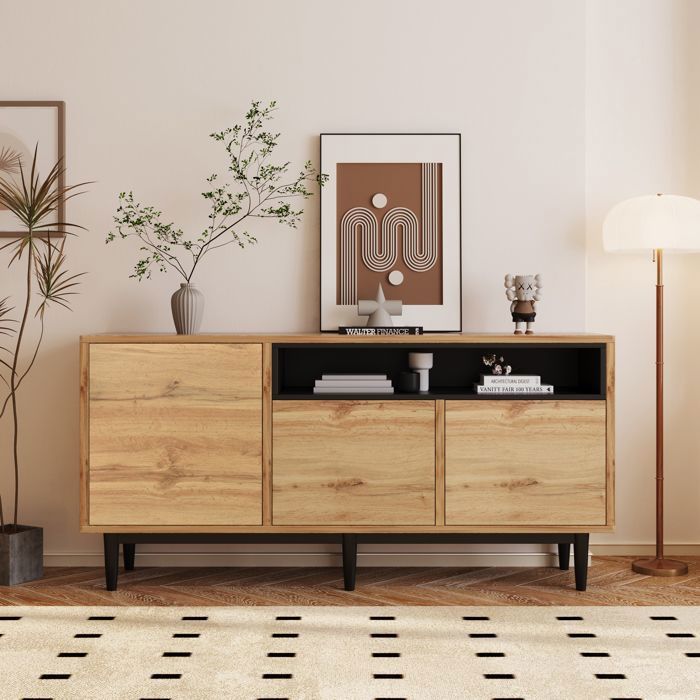 Buffet Moderne en Bois - 3 Portes - 160 x 35 x 76 cm - Meuble de Rangement Fonctionnel pour Salon -Table Console -MERAX Buffet Moderne en Bois - 3 Portes - 160 x 35 x 76 cm - Meuble de Rangement Fonctionnel pour Salon -Table Console -MERAX