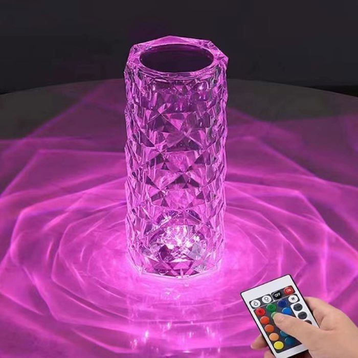 Lampe en cristal romantique LED Rose diamant lampe de table RGB veilleuse changeante télécommande et commande tactile