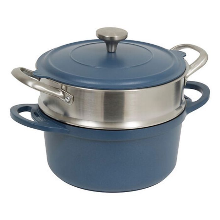 Cocotte avec panier et ustensile 24 cm fonte daluminium 4.5 litres Bleu -  -