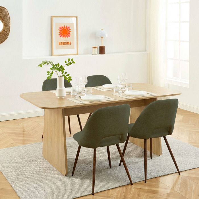 Ensemble table LANGO chêne et 4 chaises ELISABETH tissu vert - Bois clair Ensemble table LANGO chêne et 4 chaises ELISABETH tissu vert - Bois clair