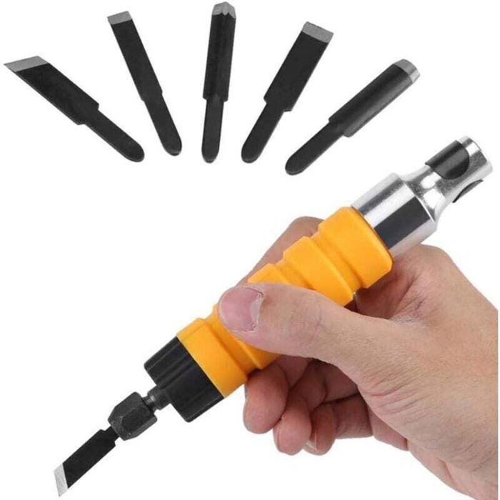 Burin électrique pour gravure sur bois - Virex® - Arbre flexible - 5 embouts inclus - 16 cm - Économie de force