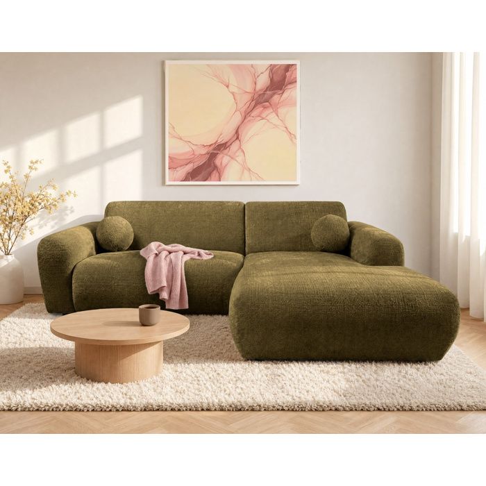 Louise - Canapé dangle droit 4 places en velours texturé - Vert Kaki