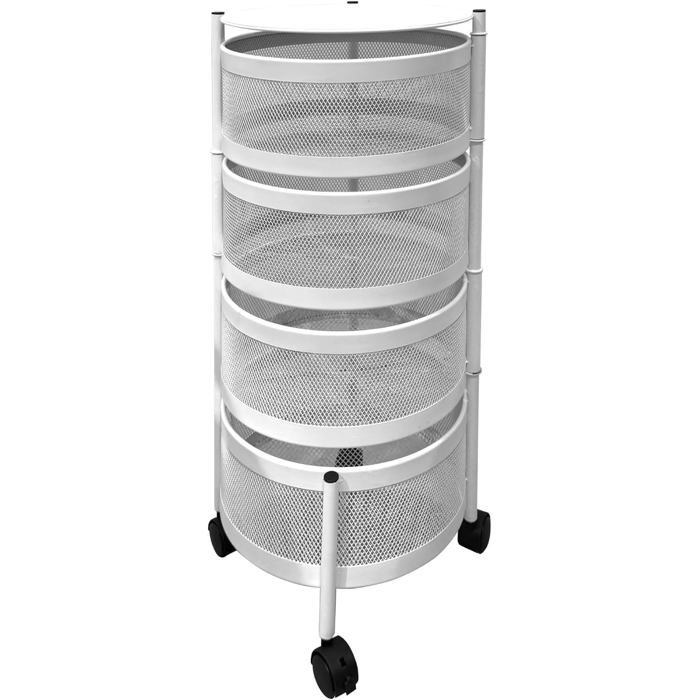5 five simply smart - Resserre de Cuisine Desserte 4 Paniers rotatifs sur Roues en Métal Blanc H 76 cm