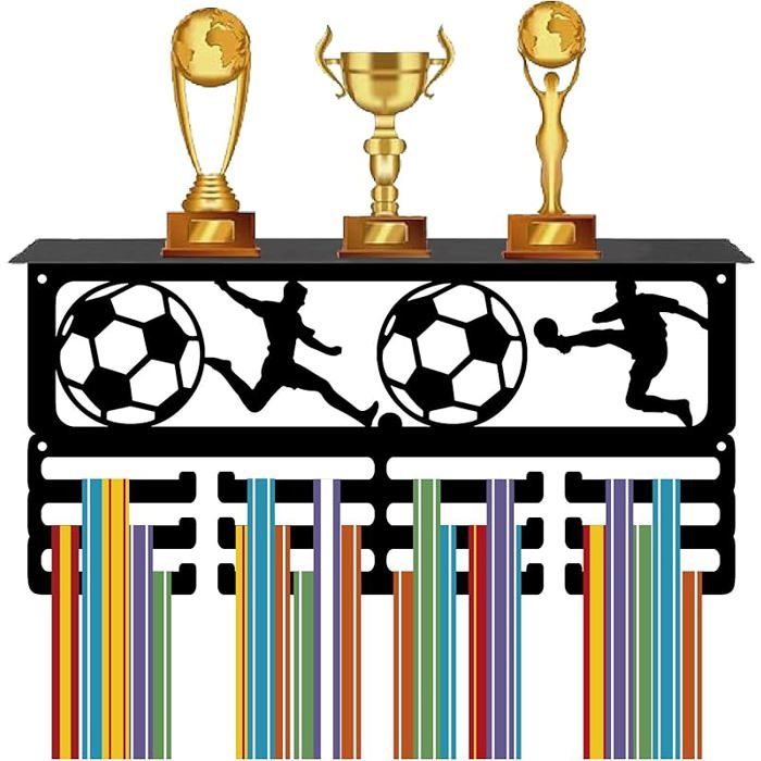 Présentoir à Médailles Football Étagère pour Trophées Sport Football avec 12 Crochet pour Montage Mural Support Métal