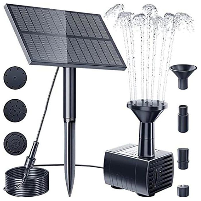Pompe Fontaine Solaire 1 5W Débit 160 L/h Moteur Sans Balais pour Bain d’Oiseaux Étang Aquarium Jardin Terrasse