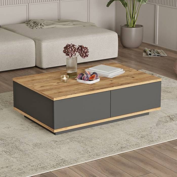 Table basse Babila Dmora en bois plaqué chêne marron nœuds 90x60x29h cm Table basse Babila Dmora en bois plaqué chêne marron nœuds 90x60x29h cm