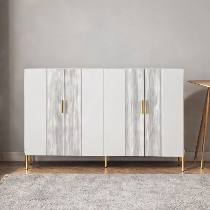 Enfilade sideboard de rangement design moderne élégant classic white finition dorée 160 x 35 x 100 cm