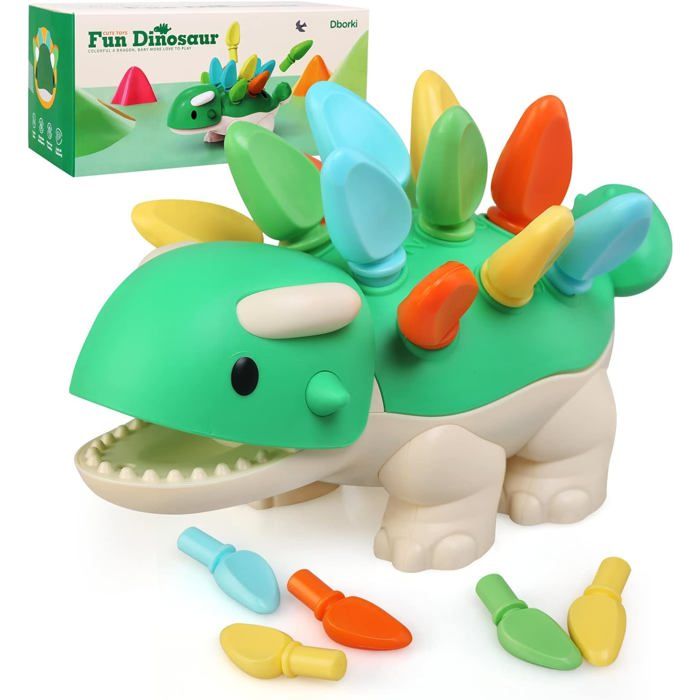 Jouet Montessori 18 mois : dinosaure de tri sensoriel motricité fine éducatif pour compter et couleurs. Cadeau pour bébé fille ou