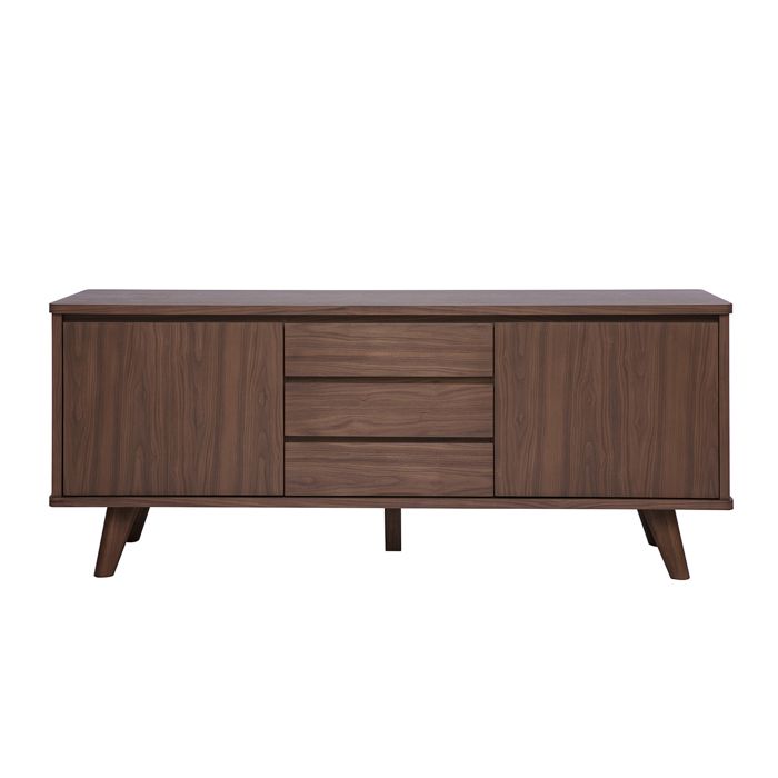 Miliboo - Buffet scandinave en bois foncé noyer 2 portes 3 tiroirs L180 cm FIFTIES