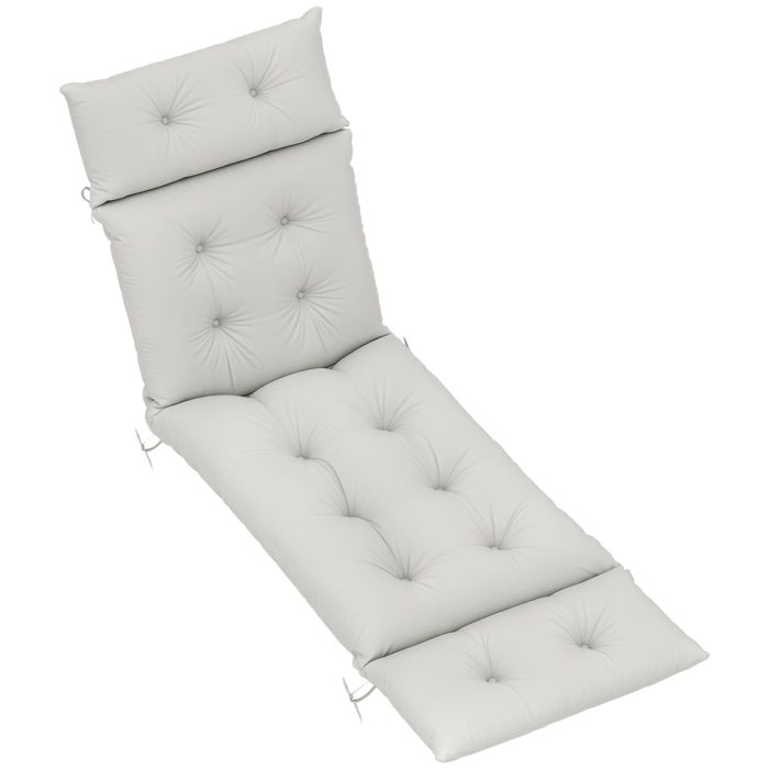 Coussin bain de soleil épais coussin chaise longue 190 x 56 x 10 cm UPF20+ matelas transat six attaches gris clair