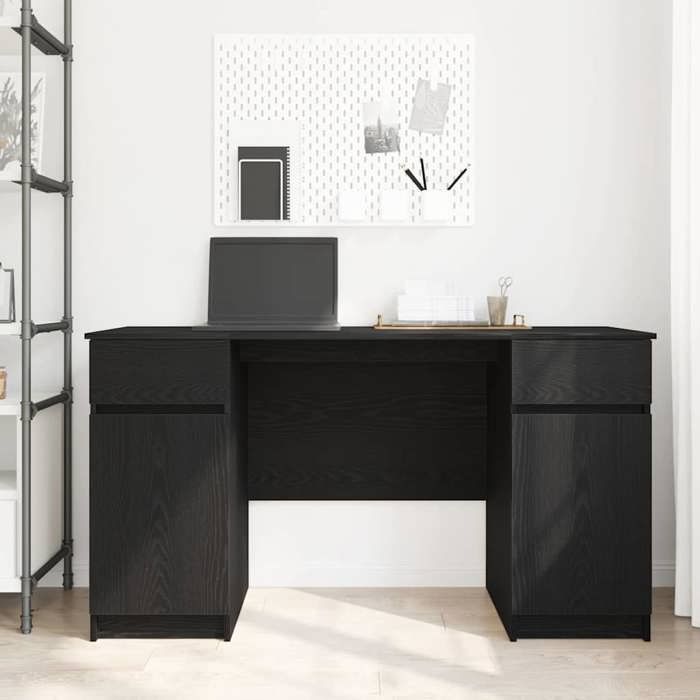 Bureau élégant - ECOHOME - bois dingénierie - chêne noir - 140 x 49 x 76 cm - 2 portes - 2 étagères@478272