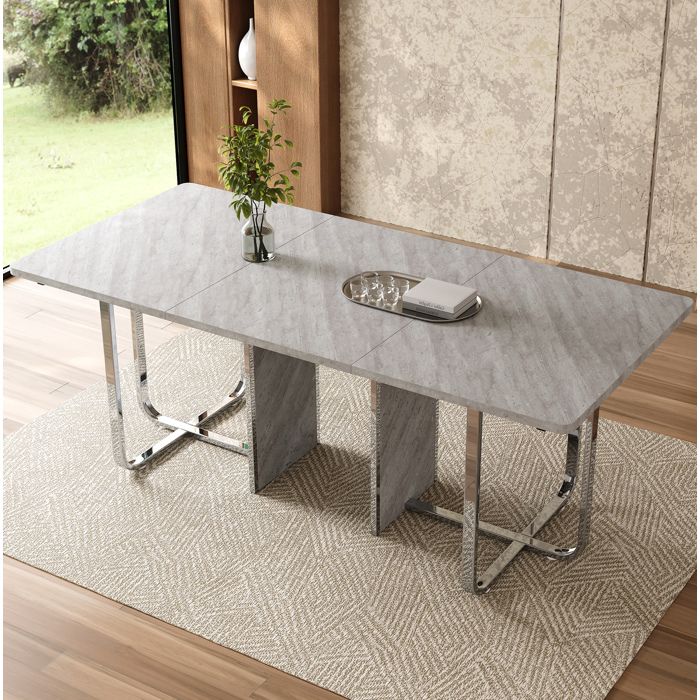 MEUBLIV Table à manger rectangulaire 180 x 80 x 75 cm MDF gris et pieds en métal argenté 6 à 8 places