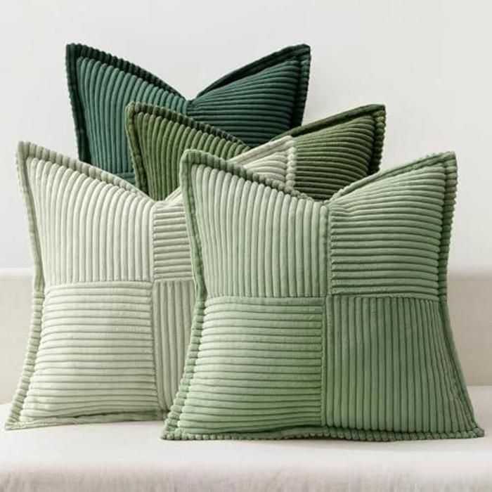 Lot de 4 housses de coussin 40x40 cm en velours côtelé motif printanier. Coussins décoratifs doux style moderne. Coussins