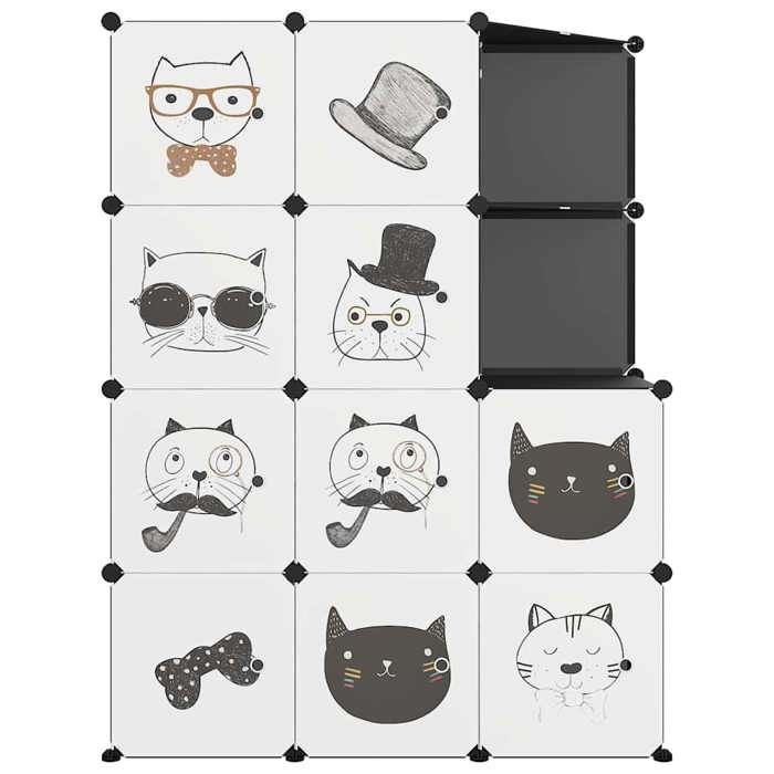 Casier à chaussures - Peu encombrant - Armoire de rangement pour enfants avec 10 cubes Noir PP - Assemblage requis（9297）
