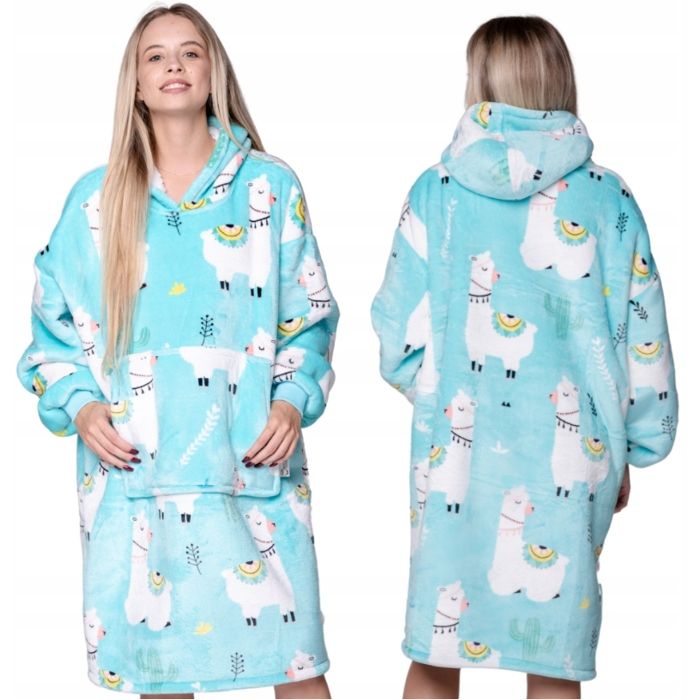Couverture Plaid Sweat oversize motif lama graphique sherpa polaire capuche poche taille unique XXL Couverture Plaid Sweat oversize motif lama graphique sherpa polaire capuche poche taille unique XXL