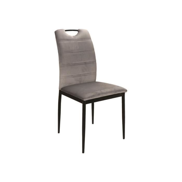 Chaises - Chaise en velours - Poignée sur le dossier - Gris - Pieds en métal noir - L 92 cm x l 44 cm x P 38 cm