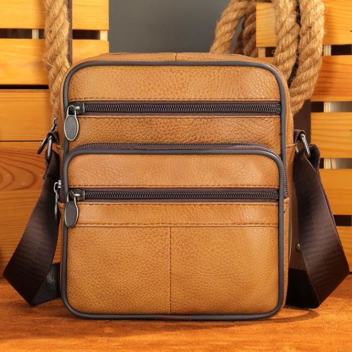 Sacoche Bandoulière Homme Weixier En Cuir Vintage - 22x20x6 Cm - Marron - Neuve
