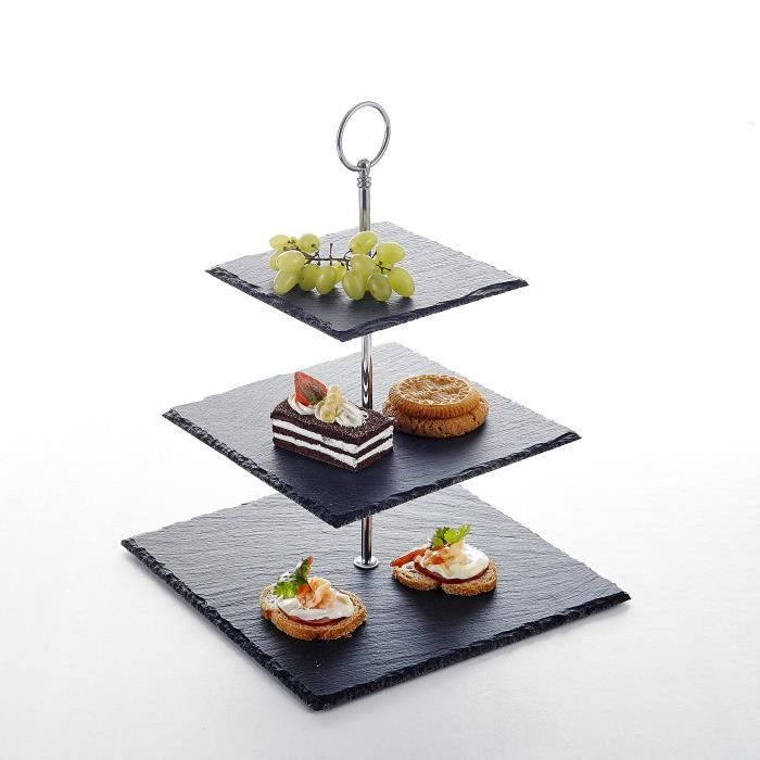 MALACASA Support rectangulaire en ardoise avec 3 étagères pour gâteaux muffins et dessert Noir fromage 