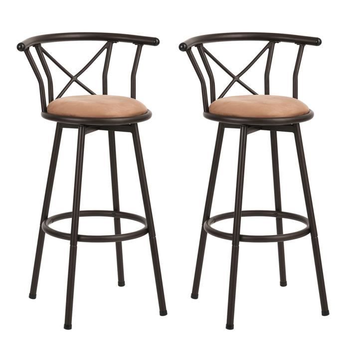 meubles cosy lot de 2 tabourets de bar, style industriel, rotatif sur 360°, avec dossier et repose-pieds, hauteur d'assise 77cm