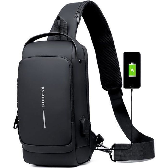 Sac à bandoulière anti-vol USB : Sac homme bandoulière, Sac à