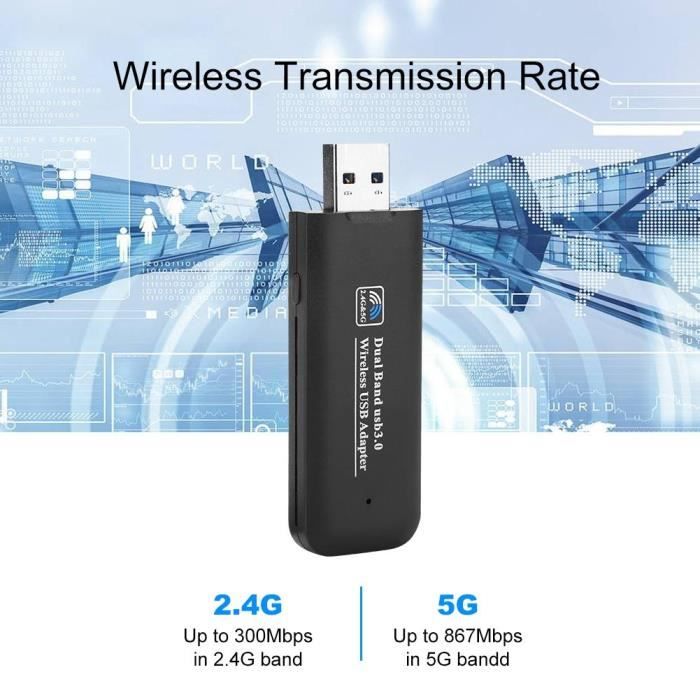 Carte WiFi USB Double Bande 1200Mbps Avec 2 Antennes 5dBi - Compatible PC Bureau, Installation Simple