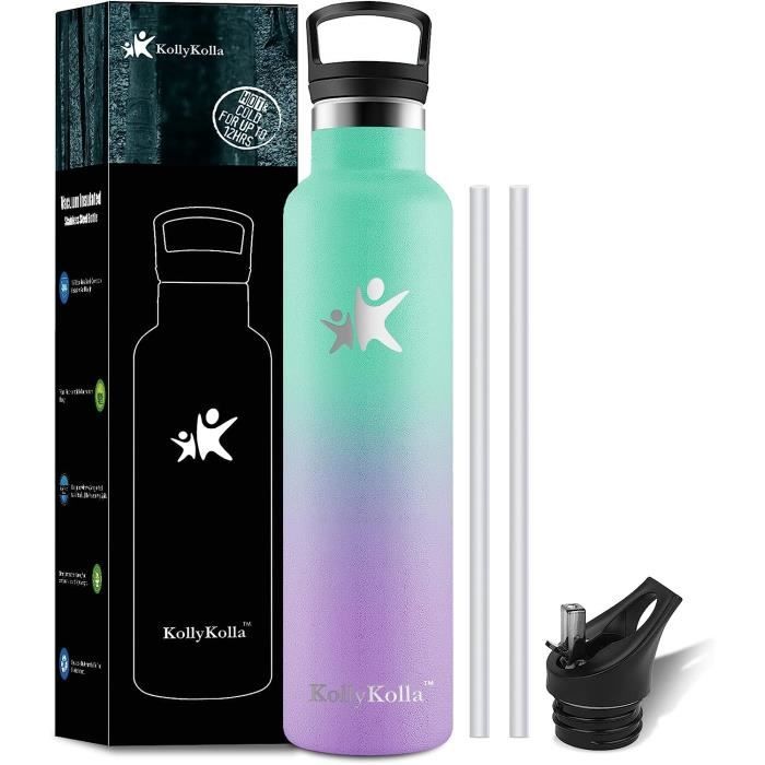 Gourde Isotherme 1L Mulbijeo – Acier Inox 18/8 – Double Paroi – 24h Froid / 12h Chaud – Bouchon Paille Et Poignée