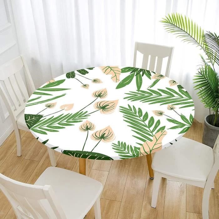 Nappe Ronde Élastique Imperméable - Motif Feuille De Rose Vintage - Pour Tables De 101,6 à 111,8 Cm - Lavable En Machine