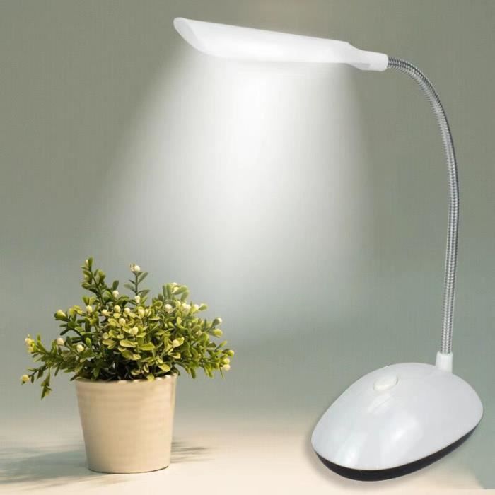Lampe de bureau à LED,alimentée par piles AAA,idéal pour la chambre à  coucher,le bureau,l'étude,la lecture- WHITE-WHITE - Cdiscount Maison