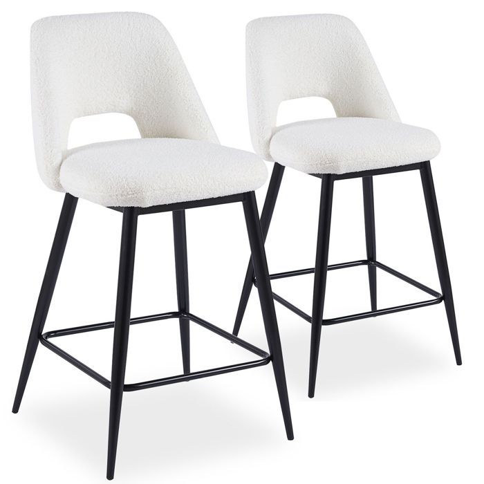 MENZZO Lot de 2 chaises de bar Ecuador Métal Noir et Tissu bouclette Crème MENZZO Lot de 2 chaises de bar Ecuador Métal Noir et Tissu bouclette Crème