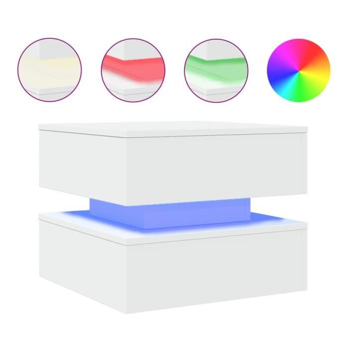 Table basse avec lumières LED blanc 50x50x40 cm - Blanc - Meuble de salon - Contemporain - Design